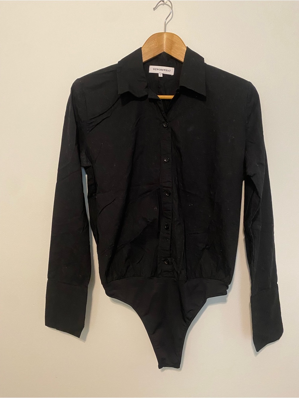 WeWoreWhat Black Long-Sleeve Button Bodysuit Shirt